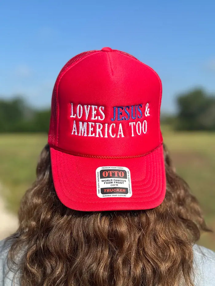 loves Jesus and America trucker hat