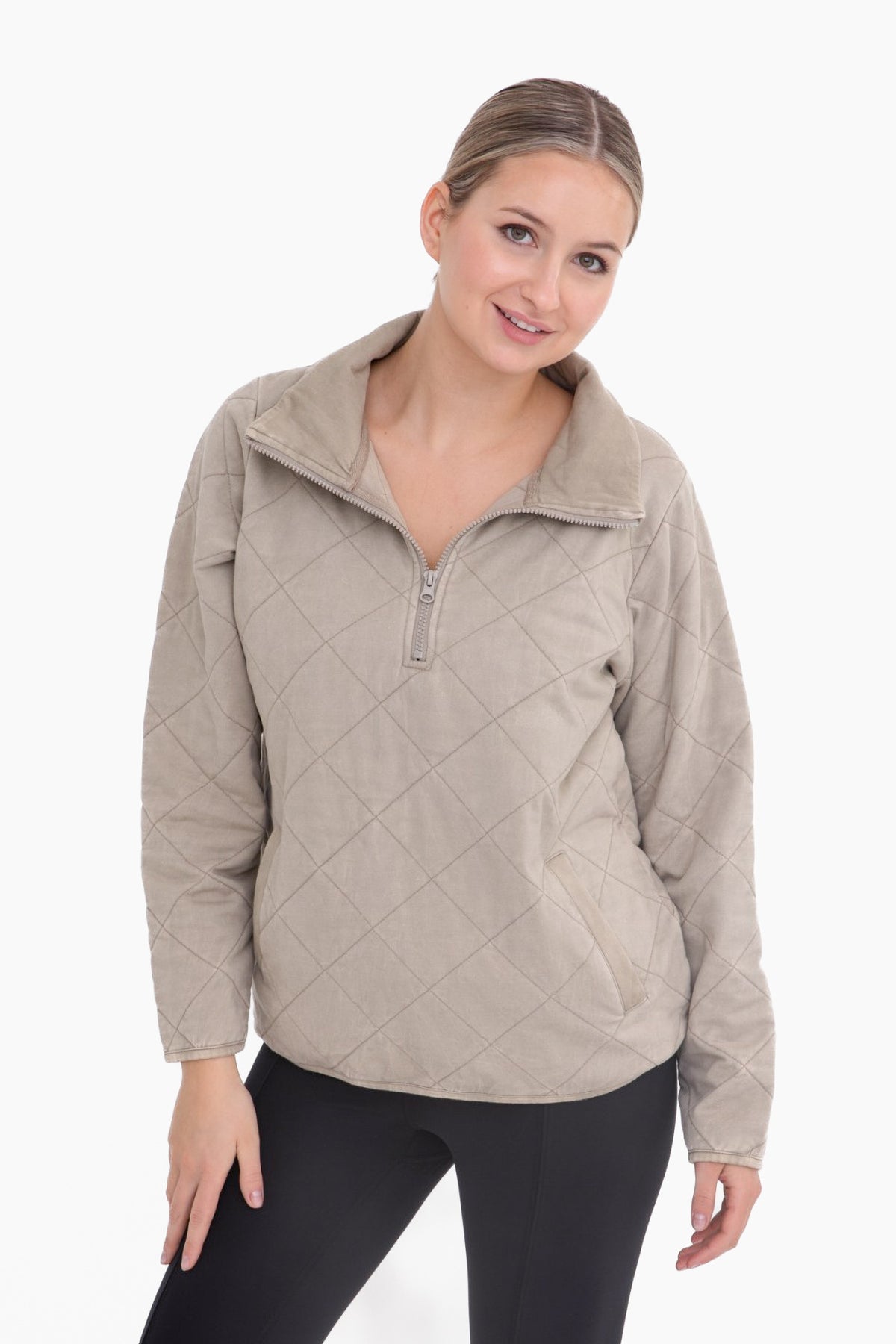 quilted mineral wash half-zip pullover