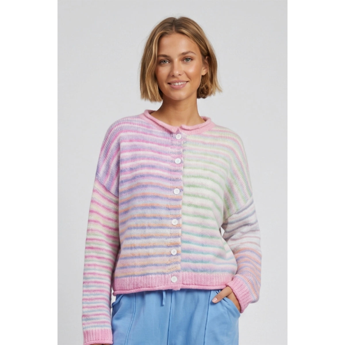 in good company rainbow cardigan