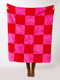 check faux fur blanket