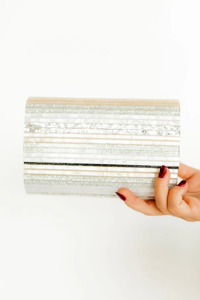 charlene clutch | gold+silver stripe