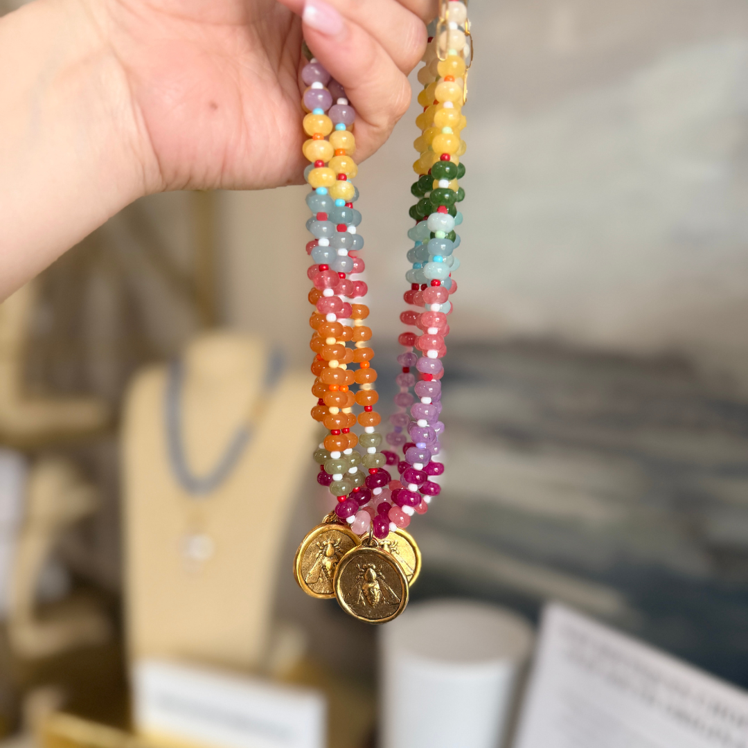 bees please beaded bee necklace