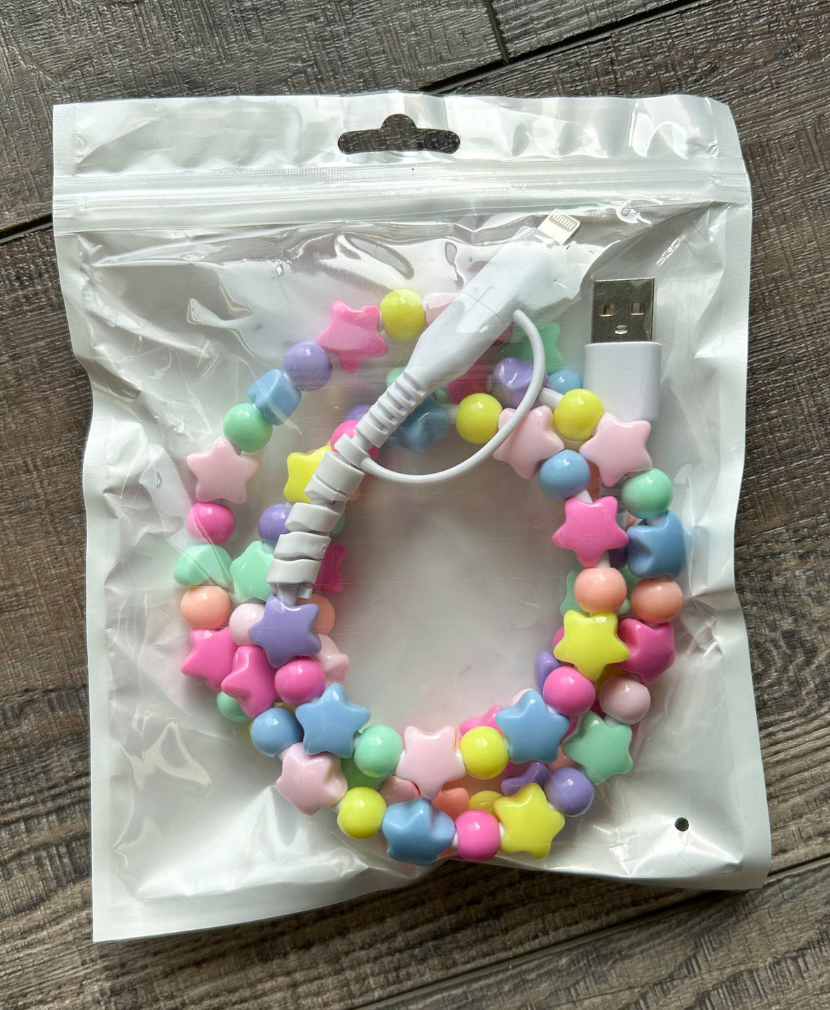 Stars Beaded Phone Charger with Lightning & USB-C Cable