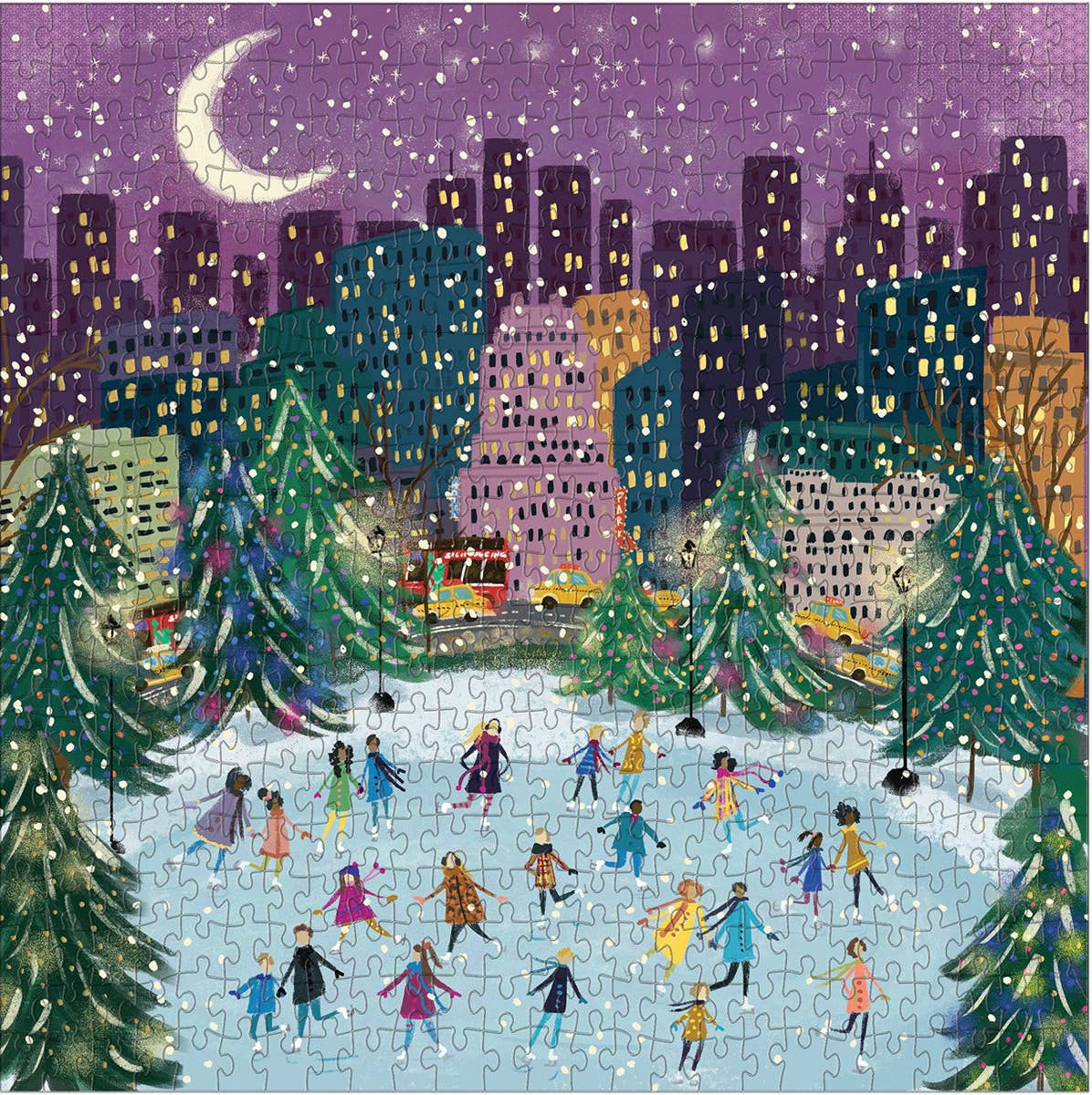 merry moonlight skaters 500pc foil puzzle