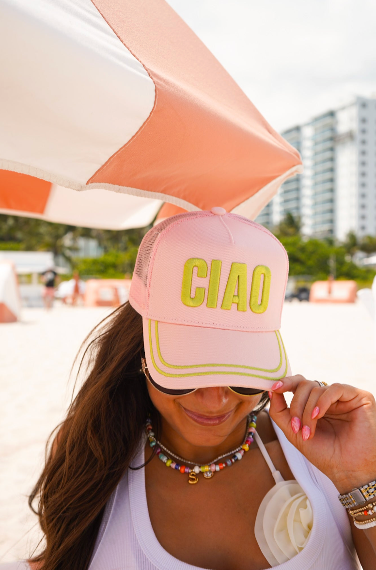 ciao pink canvas trucker hat