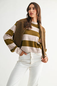 olive stripe cropped sweater
