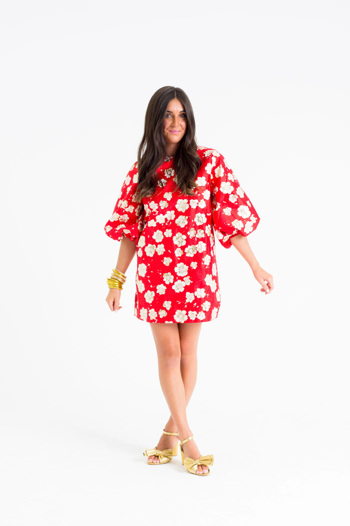 scarlet jacquard dress