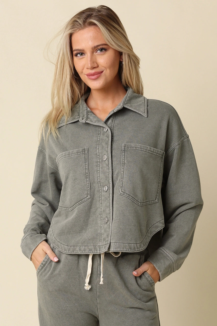 meet me outside cropped denim shacket