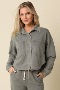 meet me outside cropped denim shacket