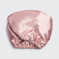 blush satin-wrapped hair towel