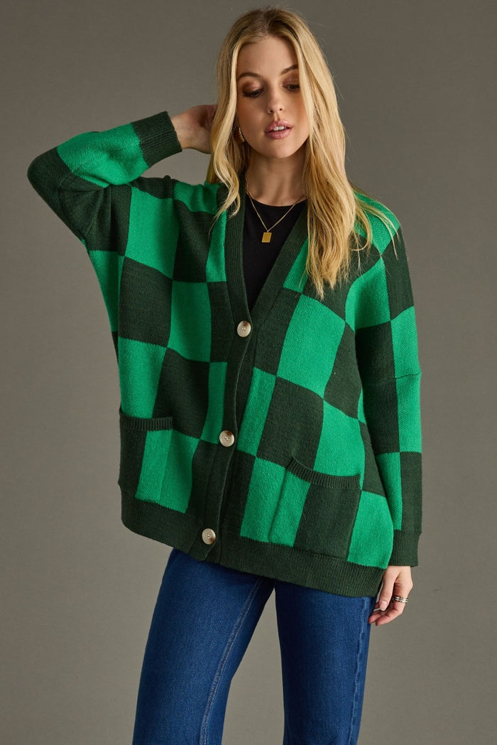 fireside feels checkered cardigan