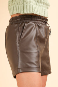 make it count drawstring faux leather shorts