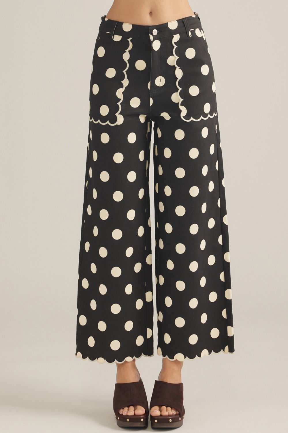 low key scallop trim polka dot pants