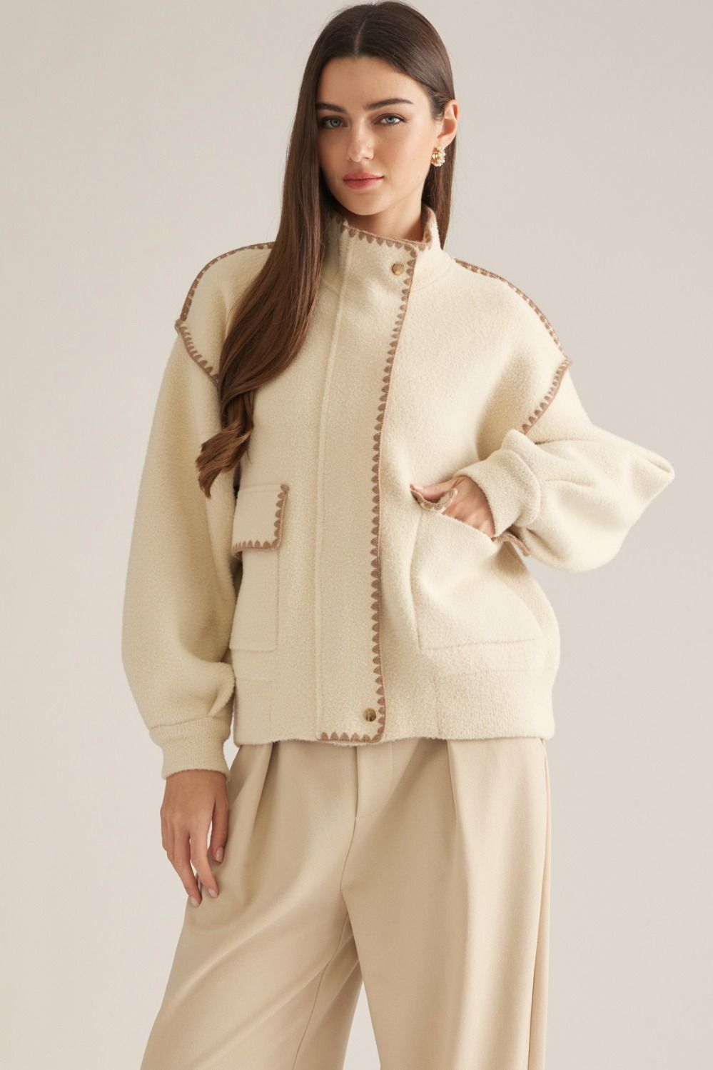 soft spot whipstitch trim jacket