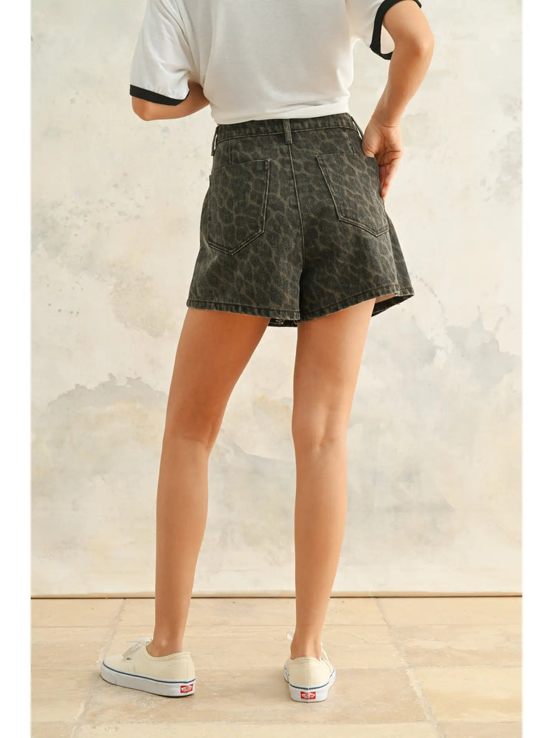 in my element leopard denim skort