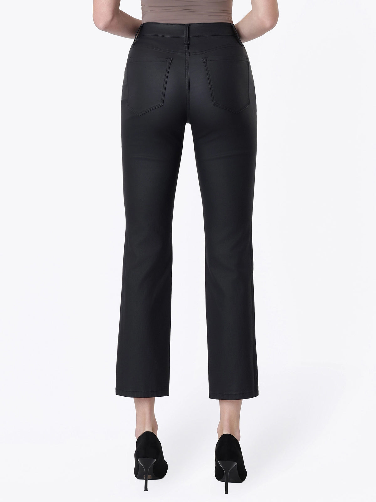 jeanne faux leather black stretch denim