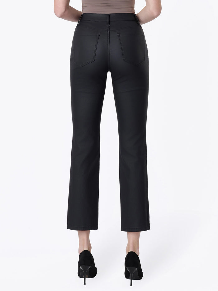 jeanne faux leather black stretch denim
