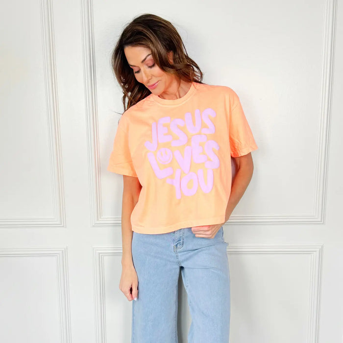jesus loves you puff cropped tee