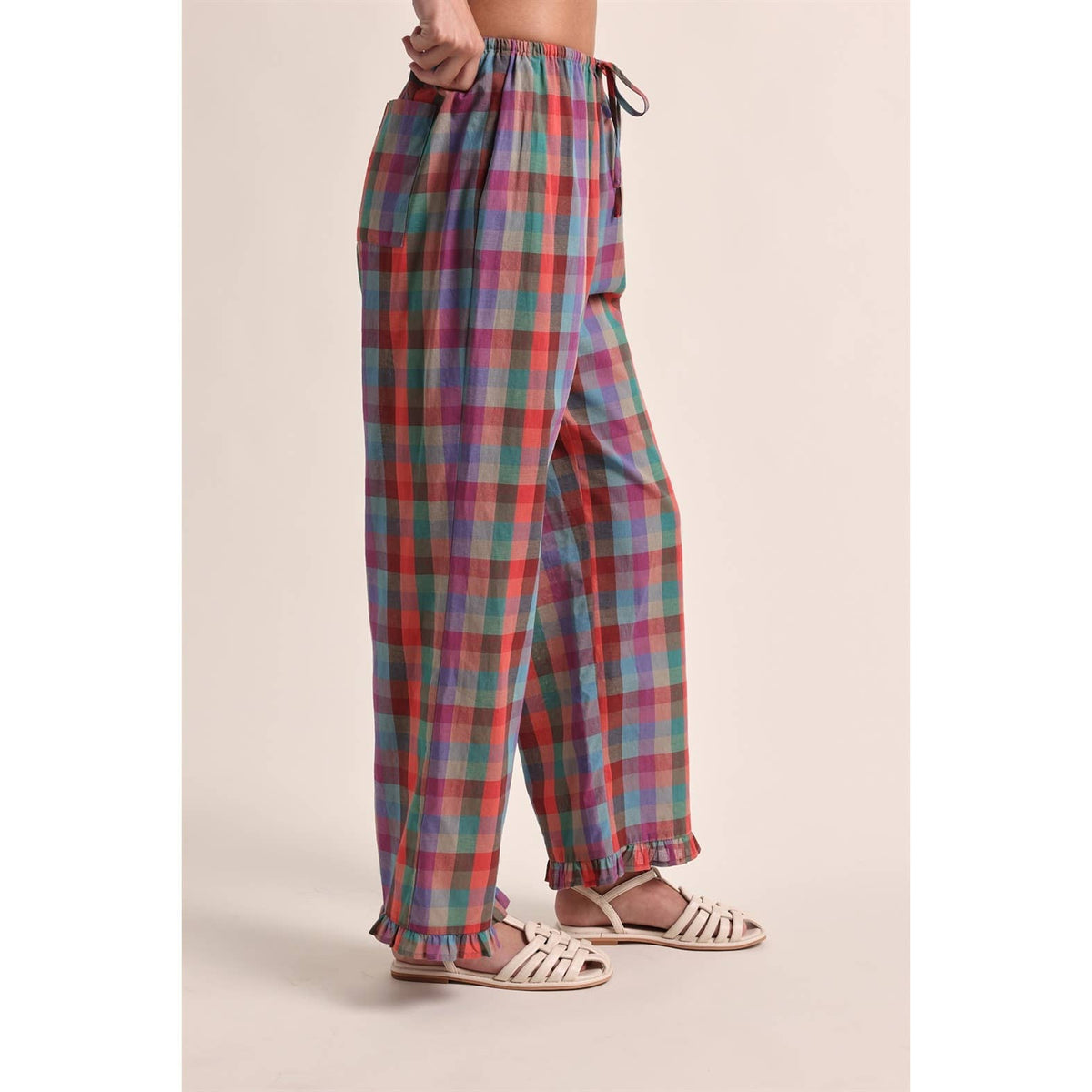 penelope plaid ruffle hem pants