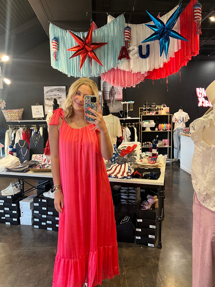 strawberry oslo shoulder tie maxi