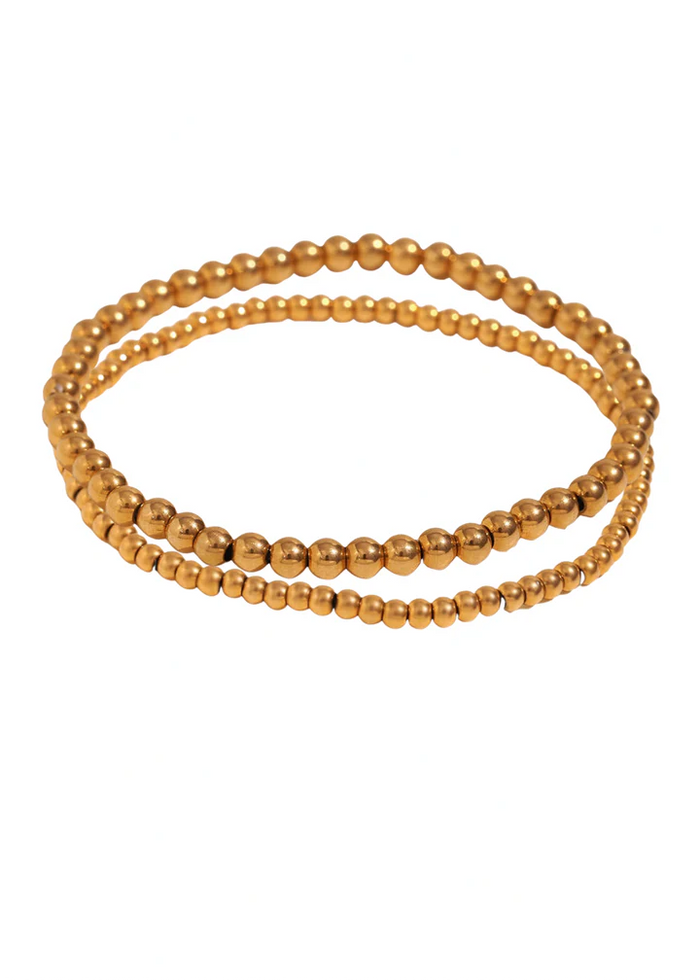 gold beaded bracelet stack