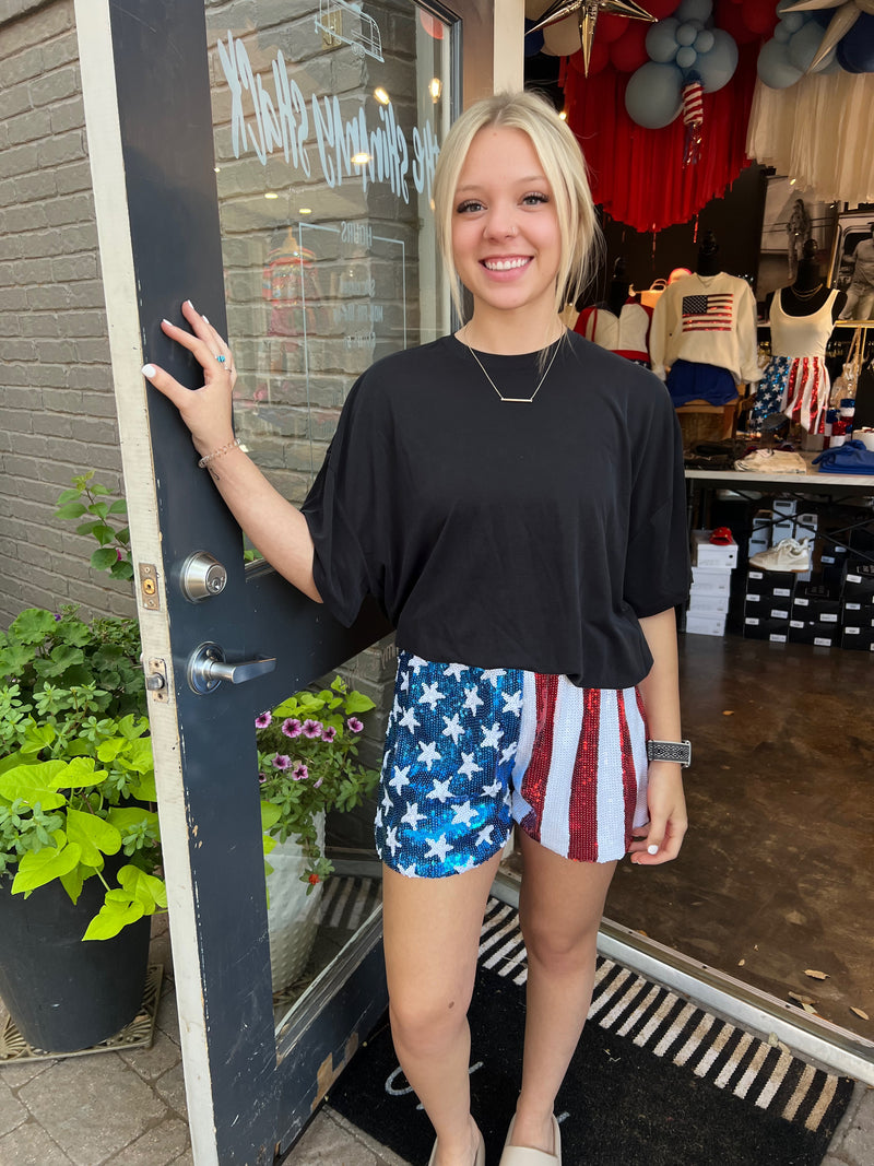 sequin american flag shorts