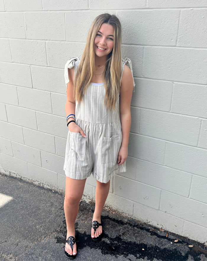stepping out taupe romper