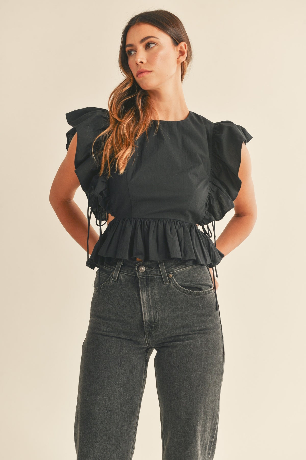 midnight frills lace up top