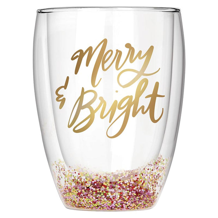 merry & bright glitter glass