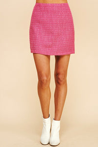 pink tweed mini skirt