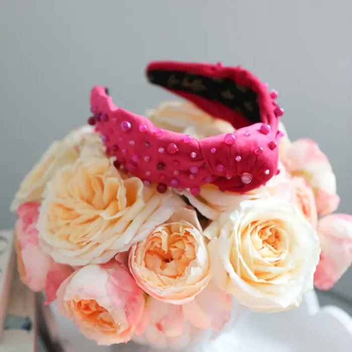 hot pink agate beaded velvet headband