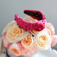 hot pink agate beaded velvet headband