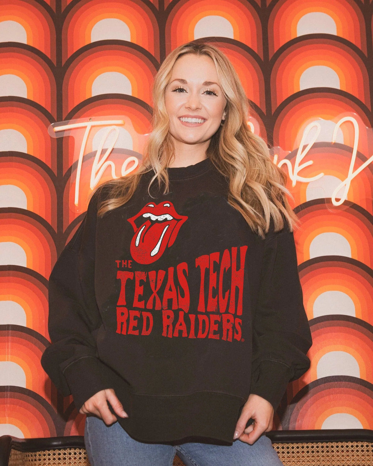 texas tech rolling stones thrifted crewneck