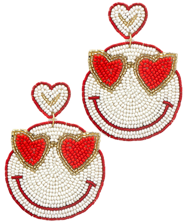 heart-eye beaded smiley earrings