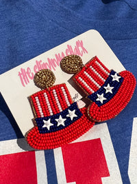 patriotic hat beaded earrings